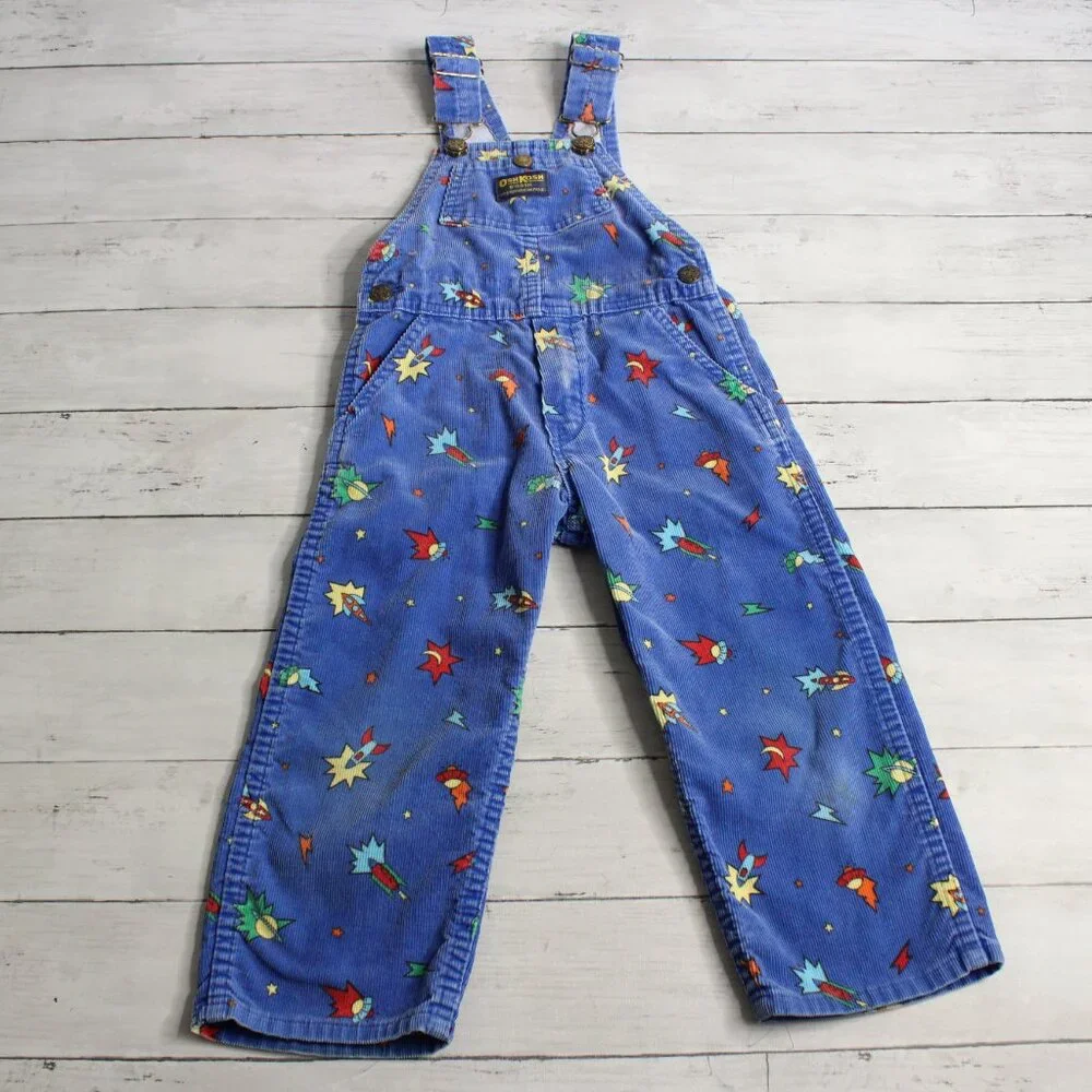 Vintage Oshkosh B'gosh Boy's Vestbak Bib Overalls Size 4T Space Rocket USA